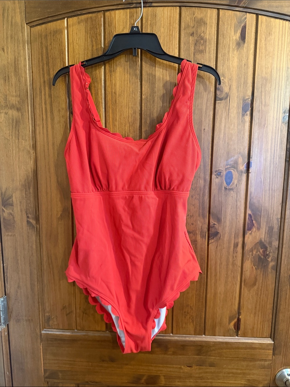 Red Scalloped One-Piece Swimsuit - Women